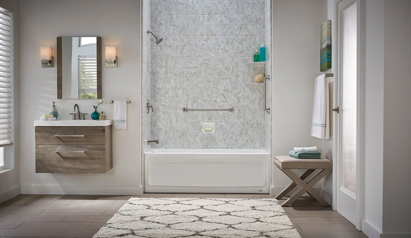 Jacuzzi® bathtub with a mosaic tile-look wall surround