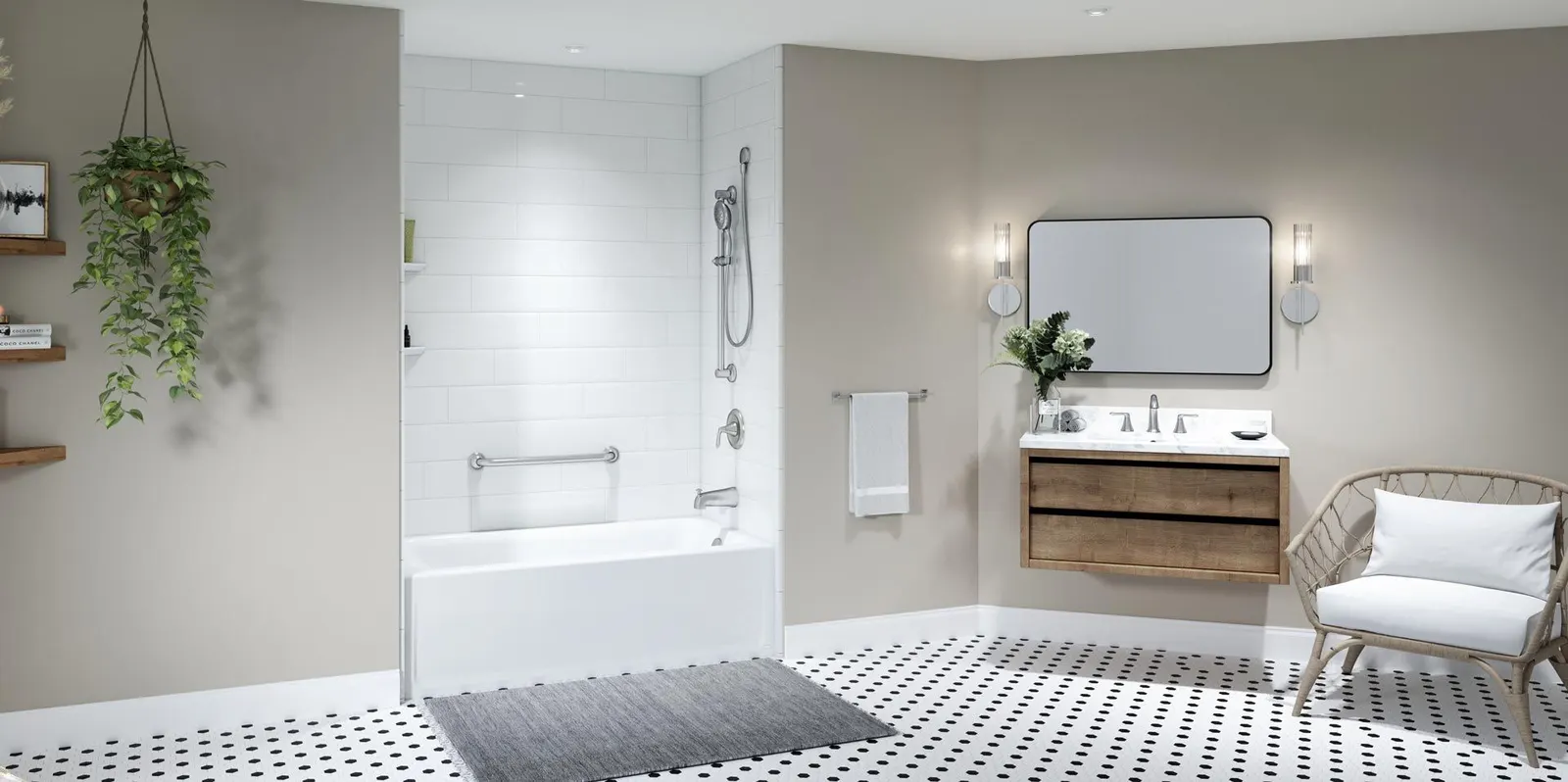 Jacuzzi® bathtub with a white wall surround